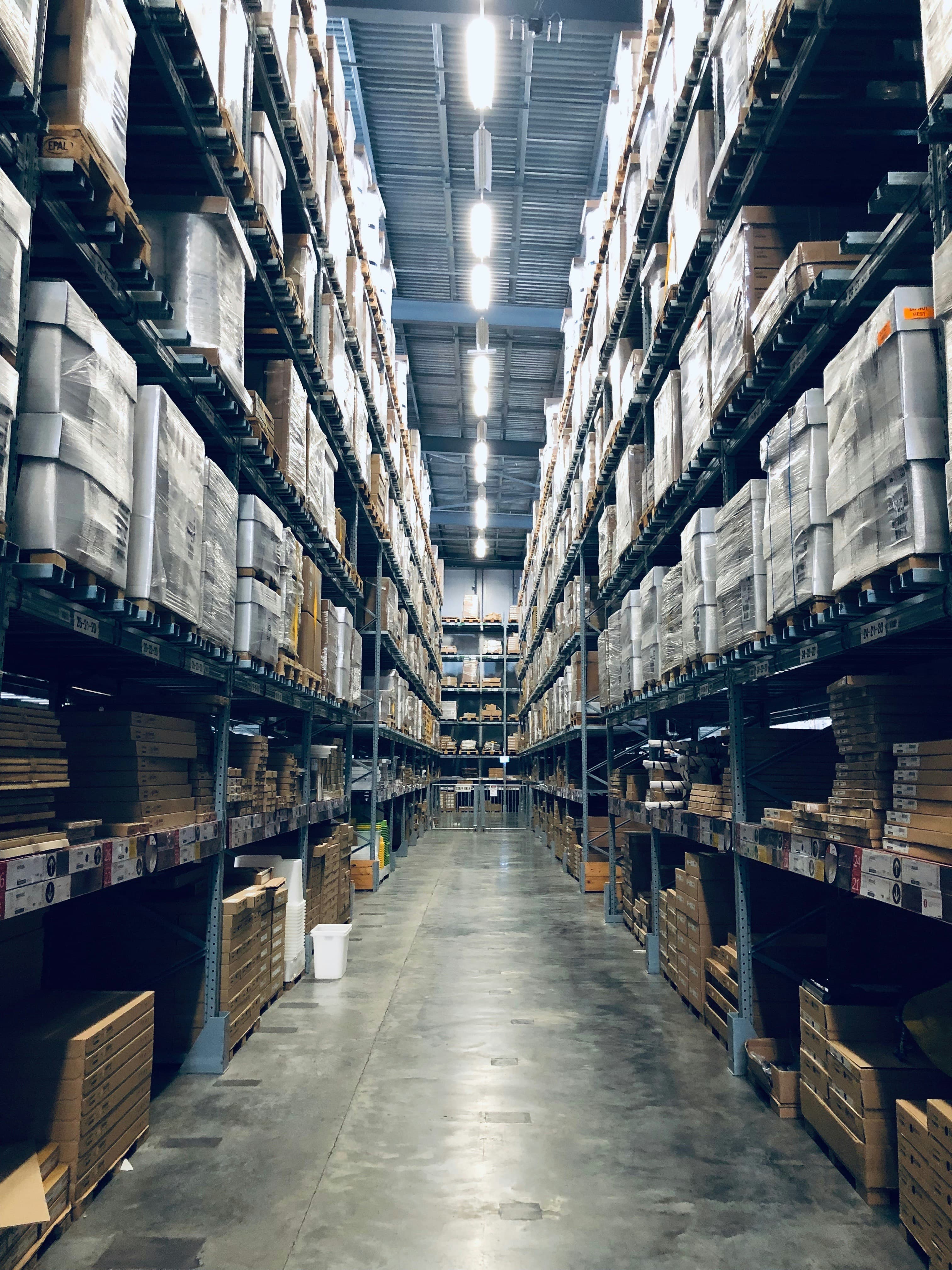 Climate-controlled warehouse storage facility with organised shelving and secure goods storage